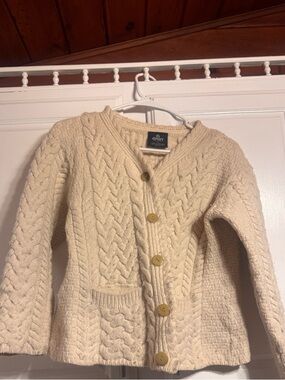 Aran merino wool sweater Crafts Cream Cable-Knit Button Front Cardigan